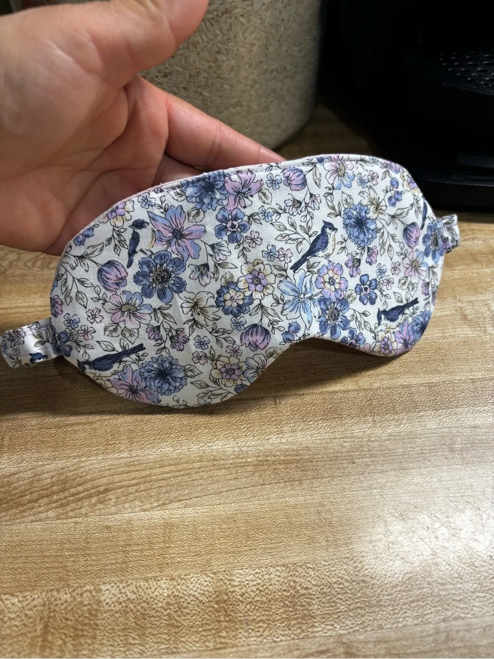 Floral & Bird Print Sleep Mask in Pink and Blue